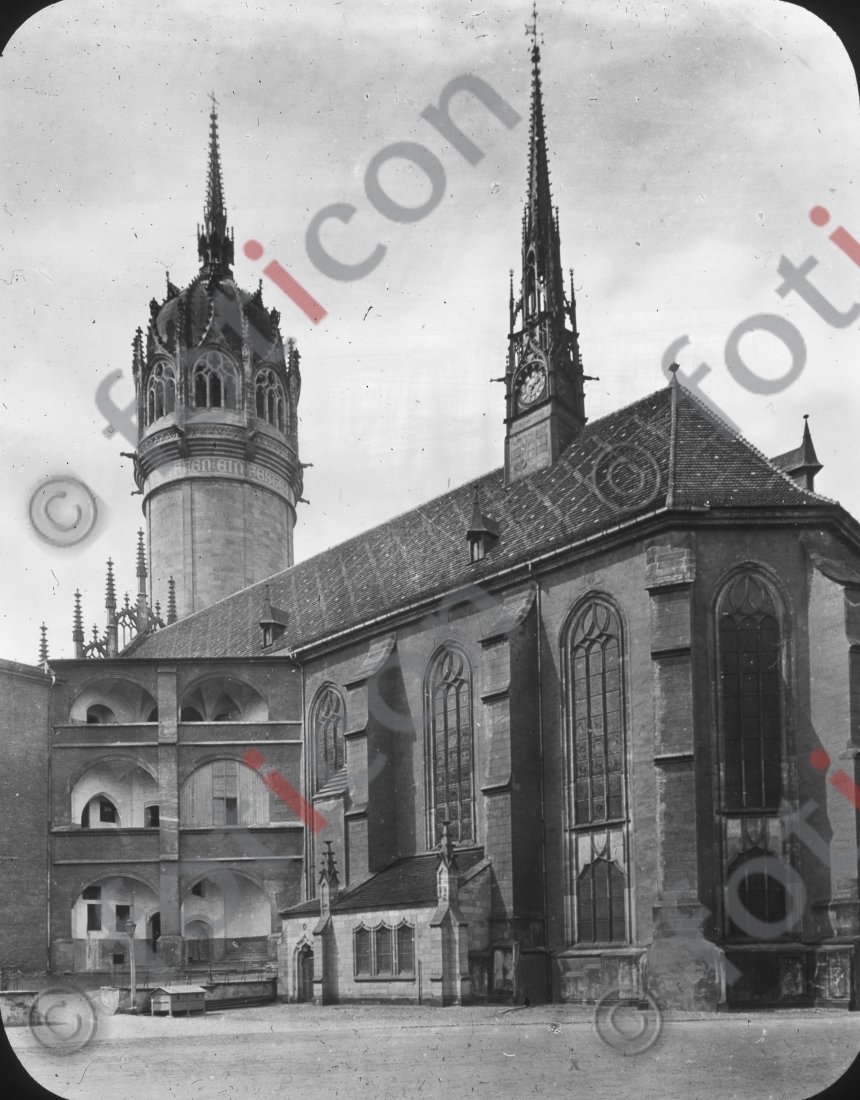 Schlosskirche in Wittenberg |  Castle Church in Wittenberg - Foto foticon-simon-150-019-sw.jpg | foticon.de - Bilddatenbank für Motive aus Geschichte und Kultur